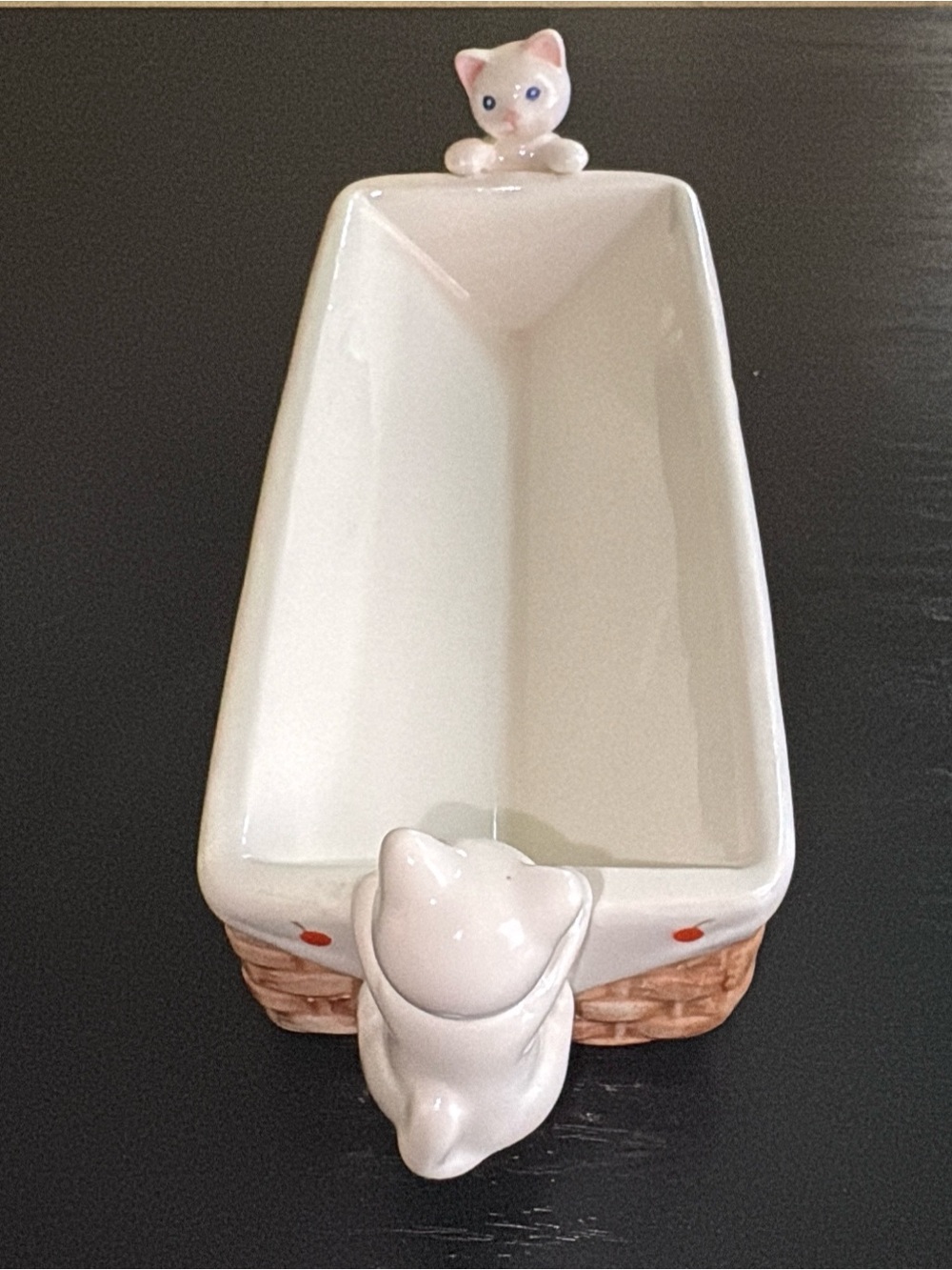 Avon White Ceramic Cat Planter with Pink Accents